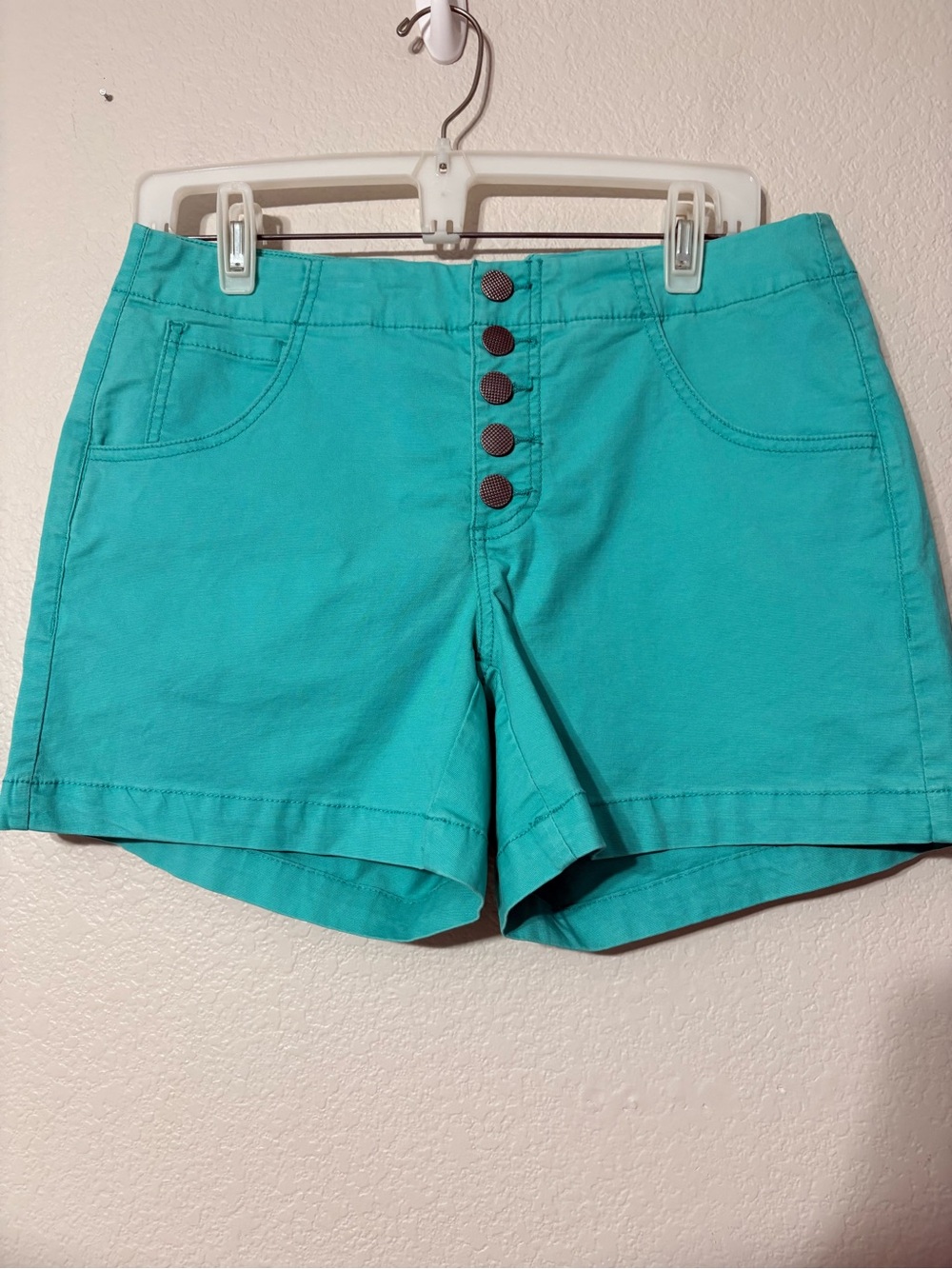 CAbi "Waterfall" Button Fly
Shorts Teal High-Waist Button-Fly Buckle Back 4